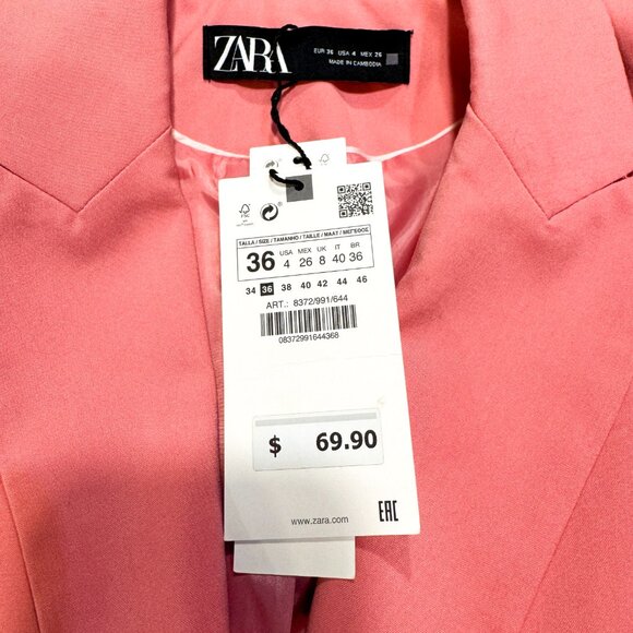 NWT ZARA Blazer Blush Pink Salmon Pink Single Button Closure Women's Size 4 - Picture 5 of 8